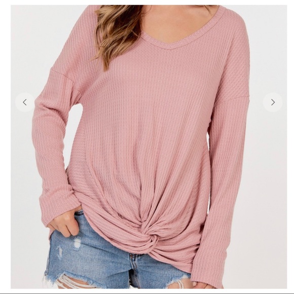 Waffle knit long sleeve tunic with front twist - Picture 2 of 9